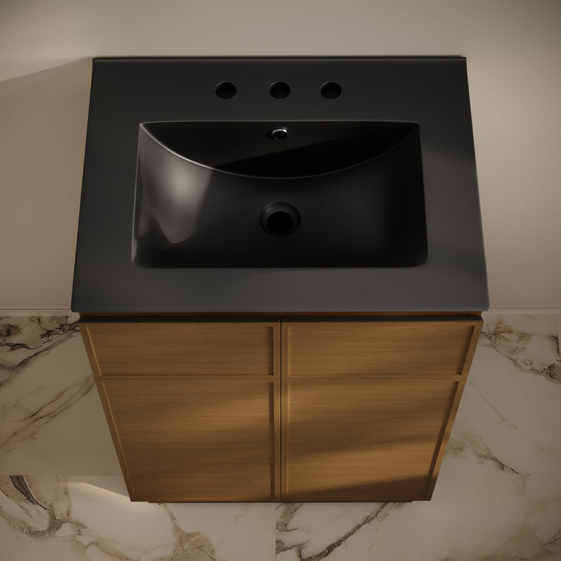St. Tropez 24" Freestanding Bathroom Vanity in Brown Oak with Black 3-Hole Widespread Sink Top