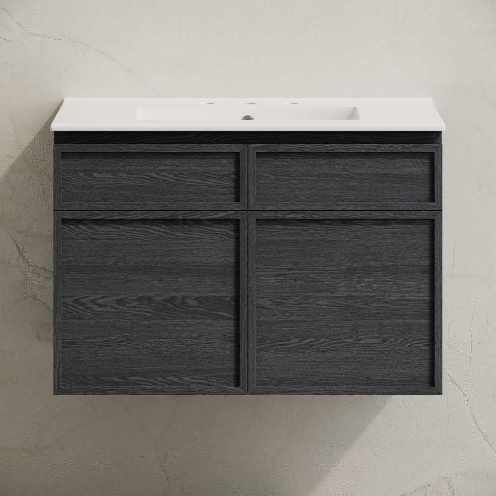 St. Tropez 30" Wall-Mounted Bathroom Vanity in Black Oak with 3-Hole Widespread Sink Top