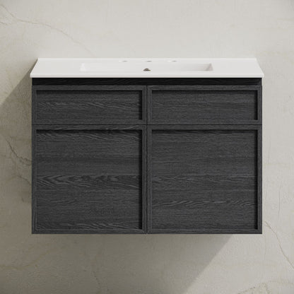 St. Tropez 30" Wall-Mounted Bathroom Vanity in Black Oak with 3-Hole Widespread Sink Top