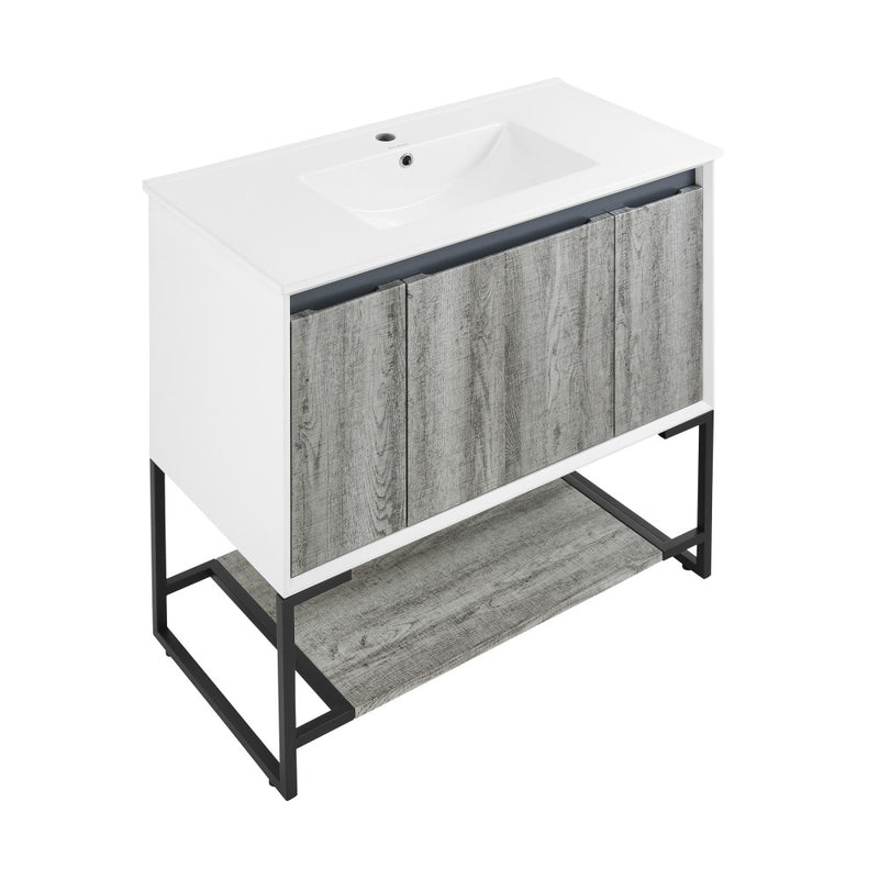 Marseille 36" Freestanding Bathroom Vanity in Gray Oak with Sink Top