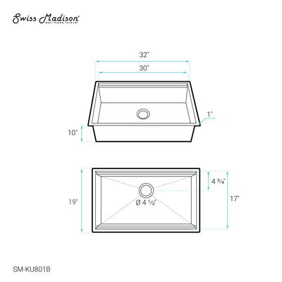 Tourner 32" 18 Gauge Stainless Steel Undermount Kitchen Sink in Polished Chrome