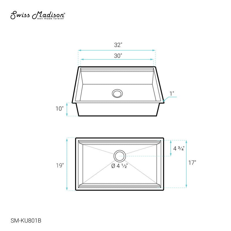 Tourner 32" 18 Gauge Stainless Steel Undermount Kitchen Sink in Polished Chrome