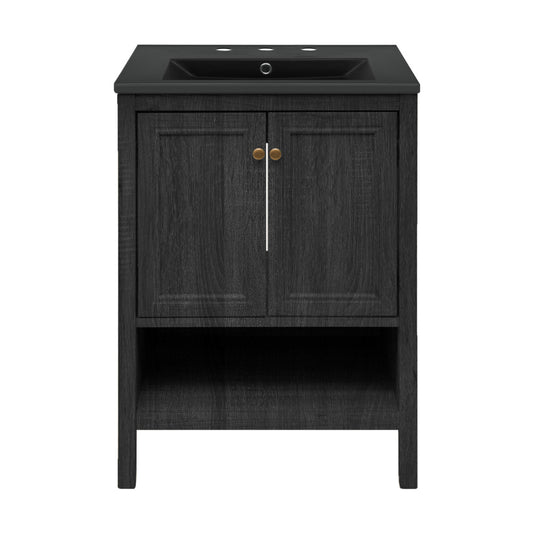 Chateau 24" Freestanding Bathroom Vanity in Black Oak with Black 3-Hole Widespread Sink Top