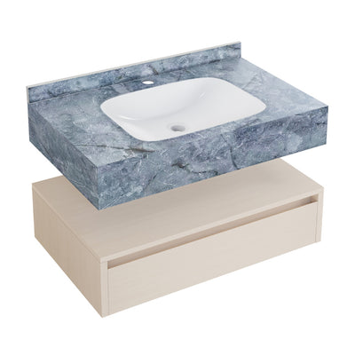 Avancer 36" Wall-Mounted Bathroom Vanity in White Oak with Blue Celeste Sink Top