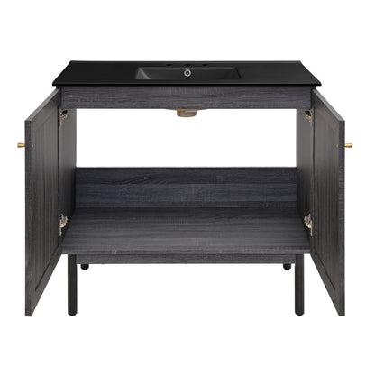 Classe 36" Freestanding Bathroom Vanity in Black Oak with Black 3-Hole Widespread Sink Top