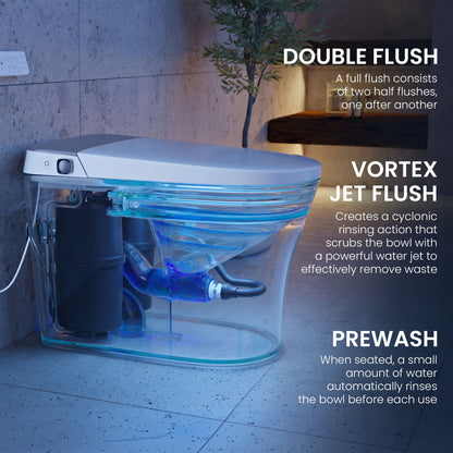 Hugo G Smart Toilet 12" Rough-in ADA Height in Glossy White with Integrated Tank, Auto Flush, Night Light