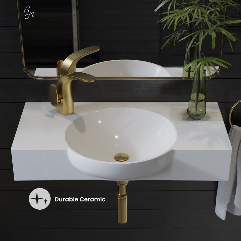 Chateau 30" Wall-Mounted Sink Center Basin with Left Side Faucet Mount in Glossy White