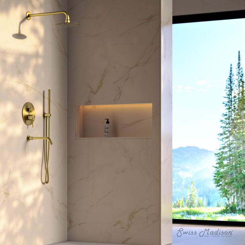 Ivy 1.8 GPM Wall Mount Fixed Shower Head with Hand Sprayer and Tub Filler in Brushed Gold, Valve Included