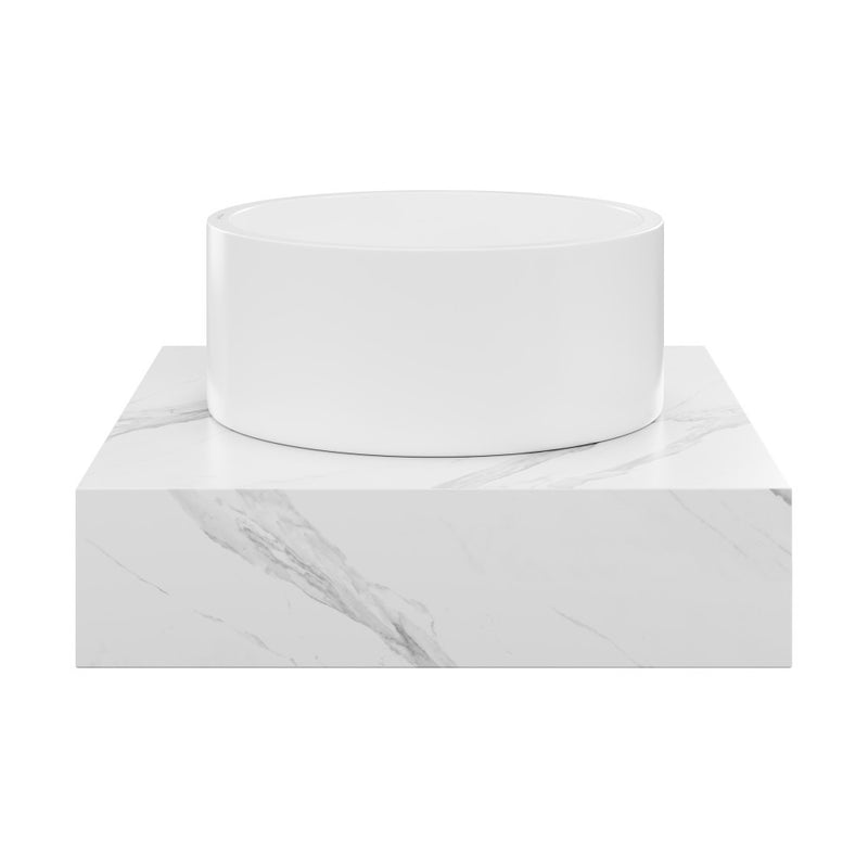 Monaco 24" Floating Bathroom Shelf with Vessel Sink in White Marble