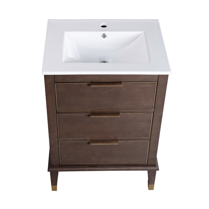 Hugo 24" Freestanding Bathroom Vanity in Brown Oak with Sink Top