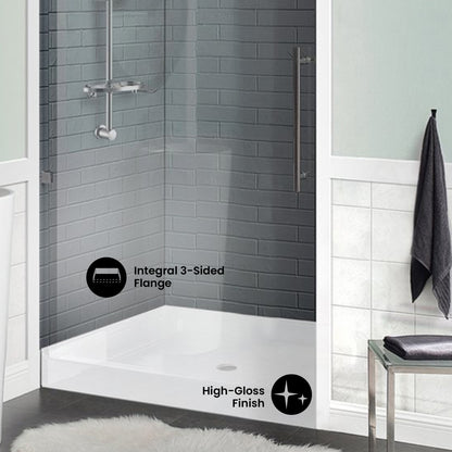 Voltaire 42" x 42" Acrylic White, Single-Threshold, Center Drain, Shower Base