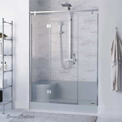 Aquatique 60" x 32" Single Threshold Shower Base With Right Hand Drain and Integral Left Hand Seat in Gray