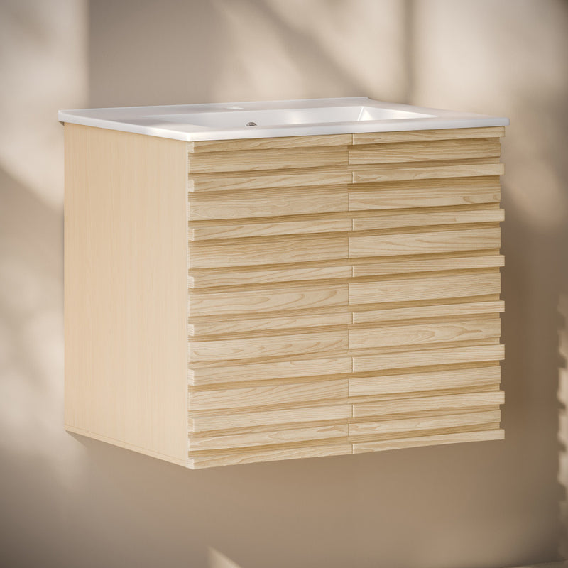 Cascade 24" Wall-Mounted Bathroom Vanity in Natural Oak with Sink Top