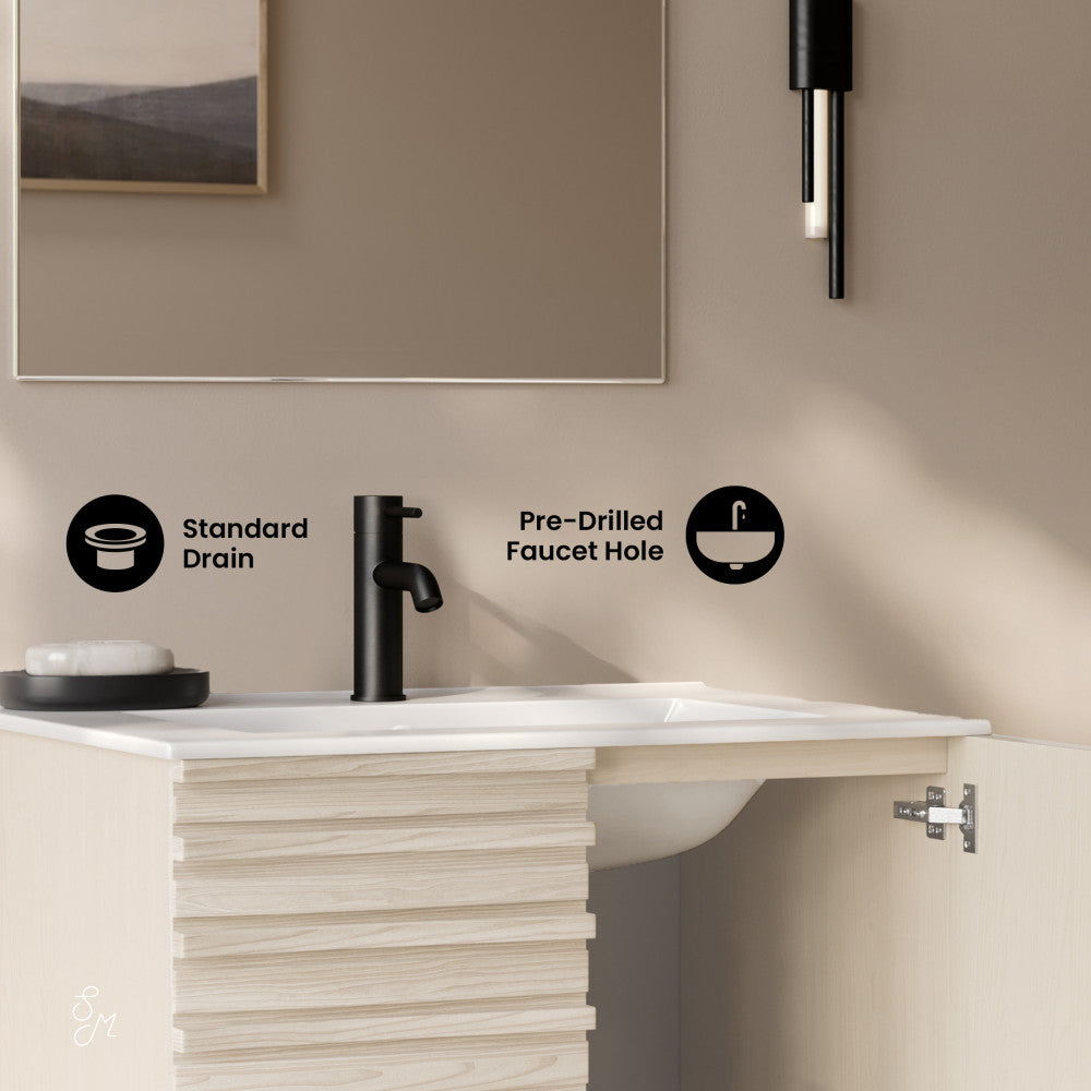 Cascade 30" Wall-Mounted Bathroom Vanity in White Oak with Sink Top