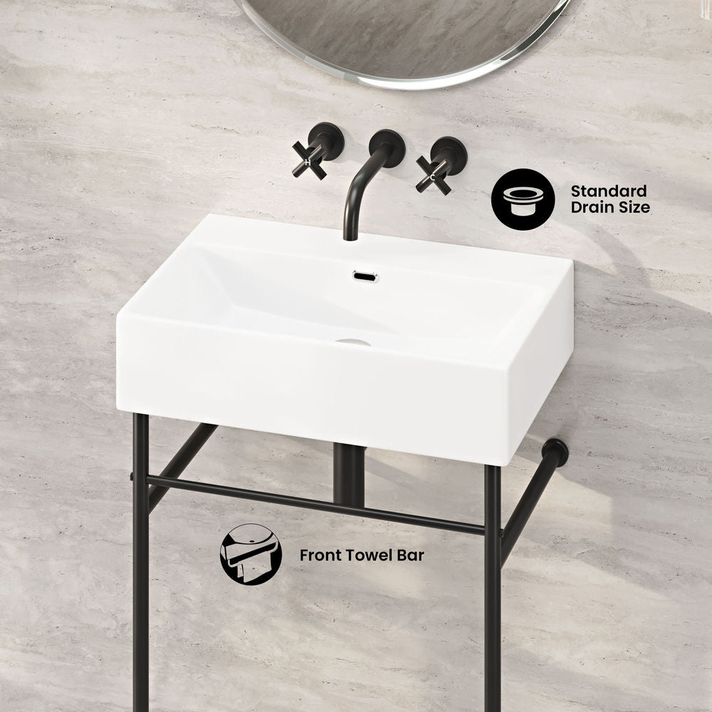 Claire 24" Rectangle Zero Hole Console Sink with Matte Black Legs