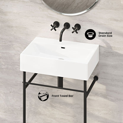 Claire 24" Rectangle Zero Hole Console Sink with Matte Black Legs