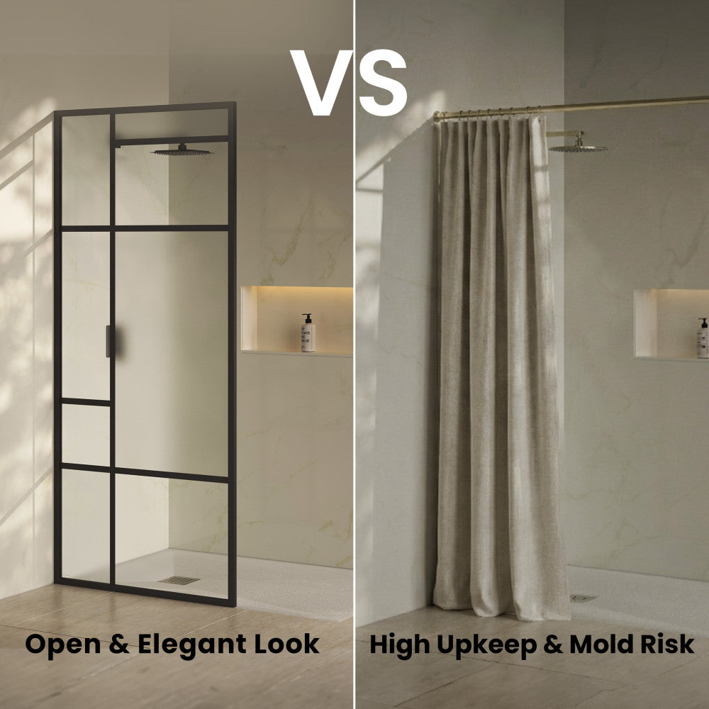 Leiden 34 x 76 Framed Fixed 3/8 in. (10mm) Frosted Tempered Glass Shower Door with Matte Black Frame