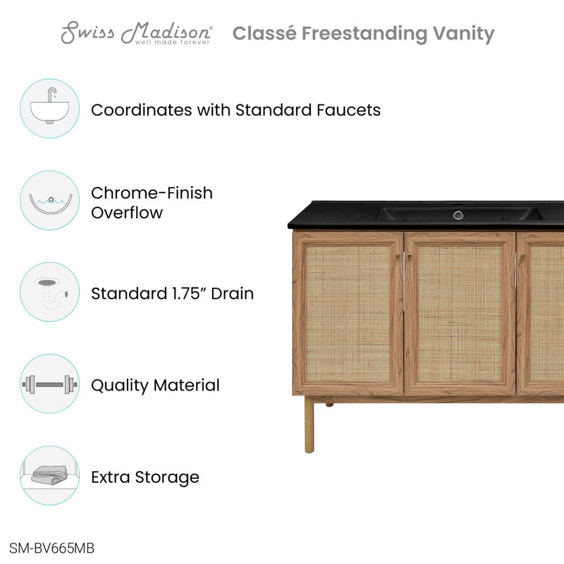 Classe 48" Freestanding Bathroom Vanity in Golden Oak with Black Sink Top
