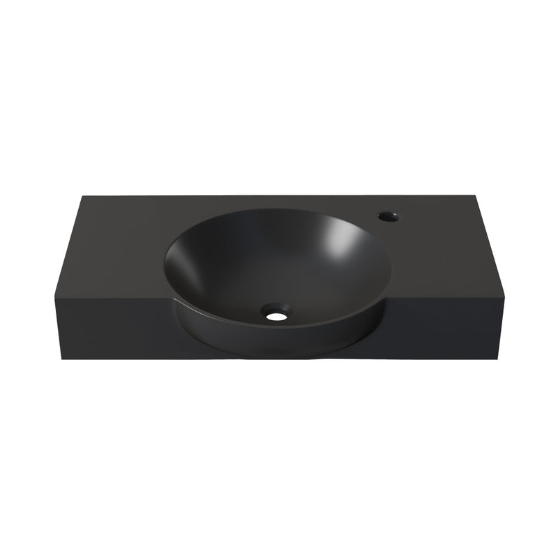 Chateau 30" Wall-Mounted Sink Center Basin with Right Side Faucet Mount in Matte Black
