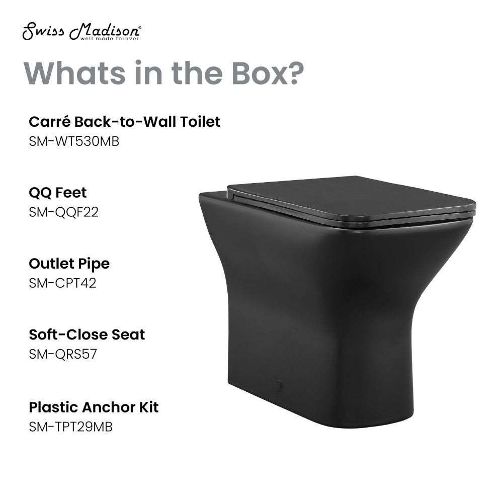 Carre Back-to-Wall Elongated Toilet Bowl in Matte Black – Swiss