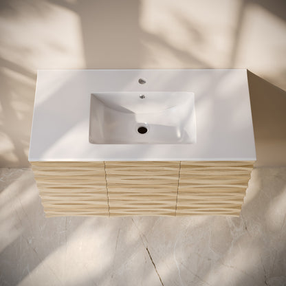Cascade 36" Wall-Mounted Bathroom Vanity in Natural Oak with Sink Top