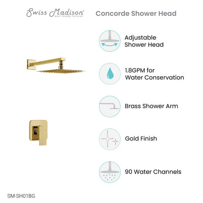 Concorde Single-Handle 1 Spray 8" Wall Mounted Fixed Shower Head in Brushed Gold (Valve Included)