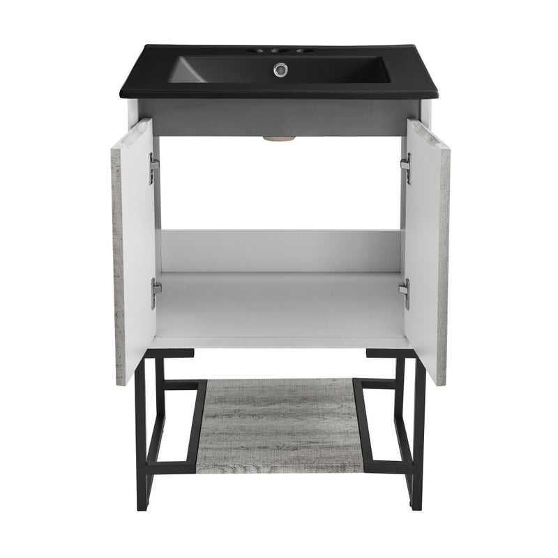 Marseille 24 in. Gray Oak Bathroom Vanity With Black, 3-Hole Ceramic Sink Top