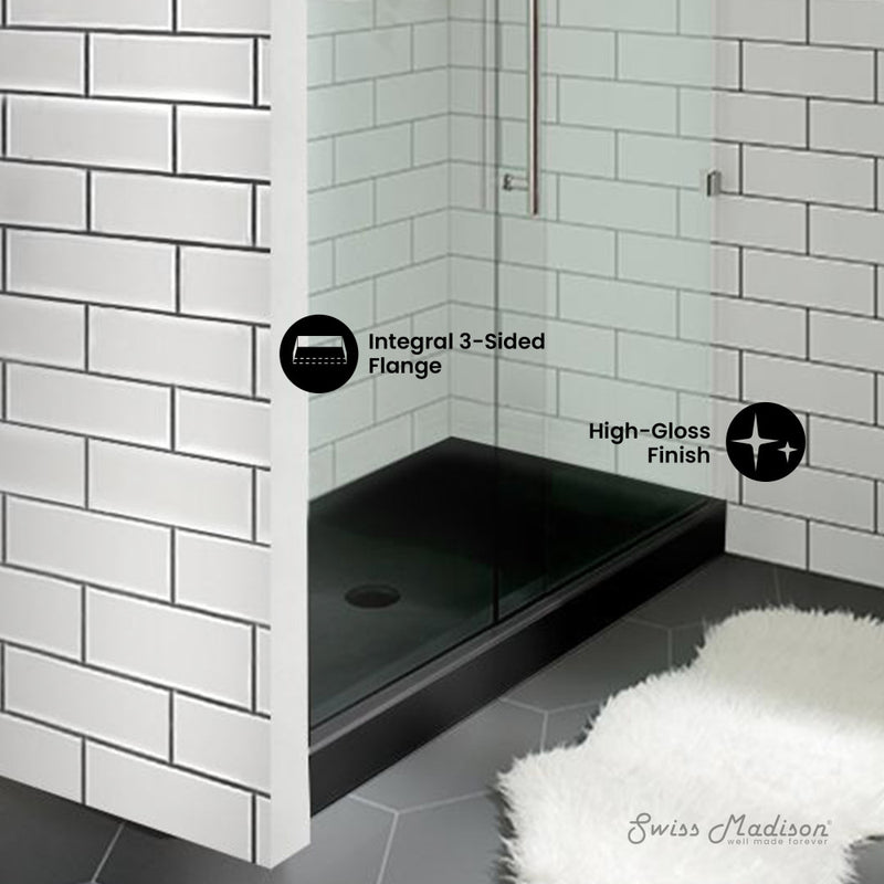 Voltaire 48" x 32" Acrylic Black, Single-Threshold, Center Drain, Shower Base