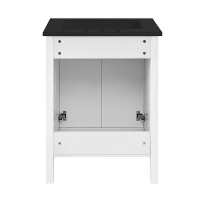 Bastille 24 in. White Bathroom Vanity With Black, 3-Hole Ceramic Sink Top