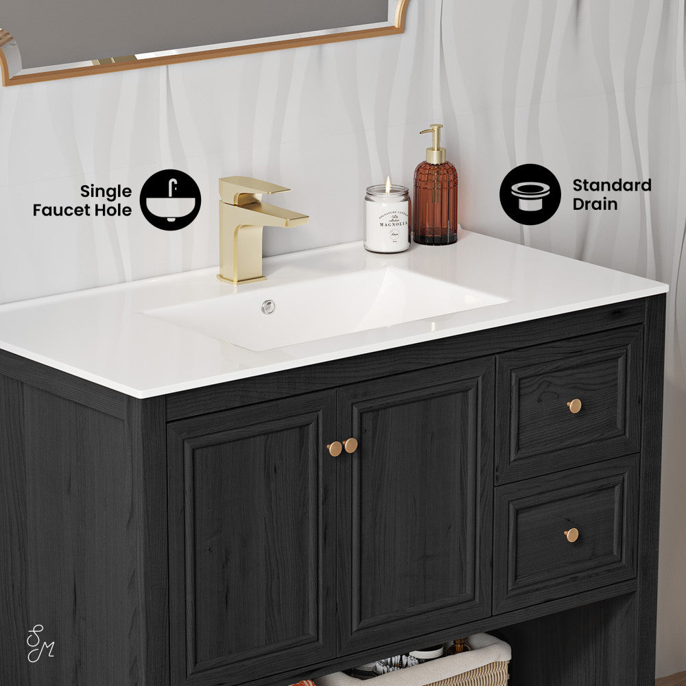 Chateau 36" Freestanding Bathroom Vanity in Black Oak with Sink Top