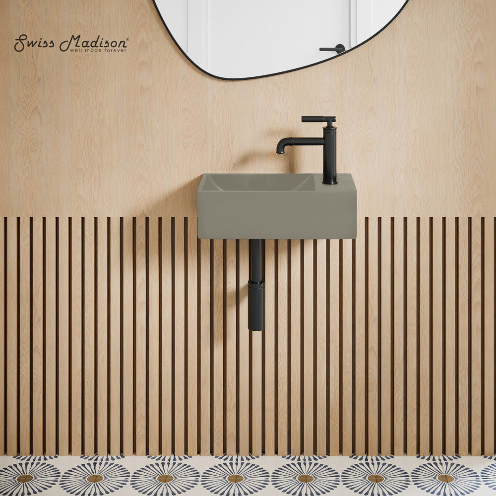 Lisse 16" Concrete Rectangle Wall-Mounted Sink with Right Side Faucet Mount in Matte Taupe