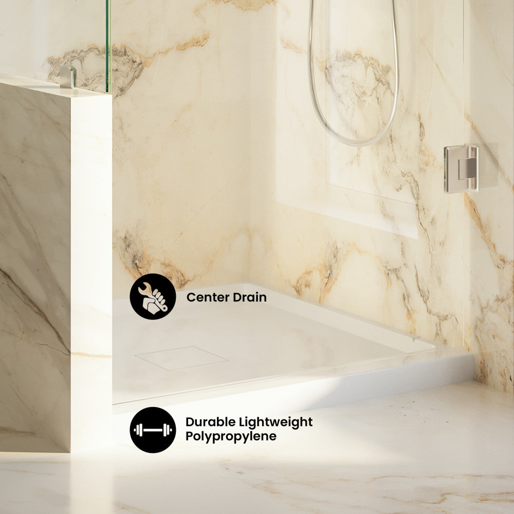 Marquette 36 x 36 Shower Pan Base with Center Drain in Glossy White