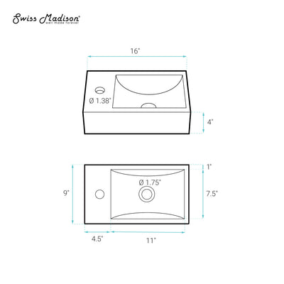 Lisse 16" Concrete Rectangle Wall-Mounted Sink with Left Side Faucet Mount in Matte Taupe
