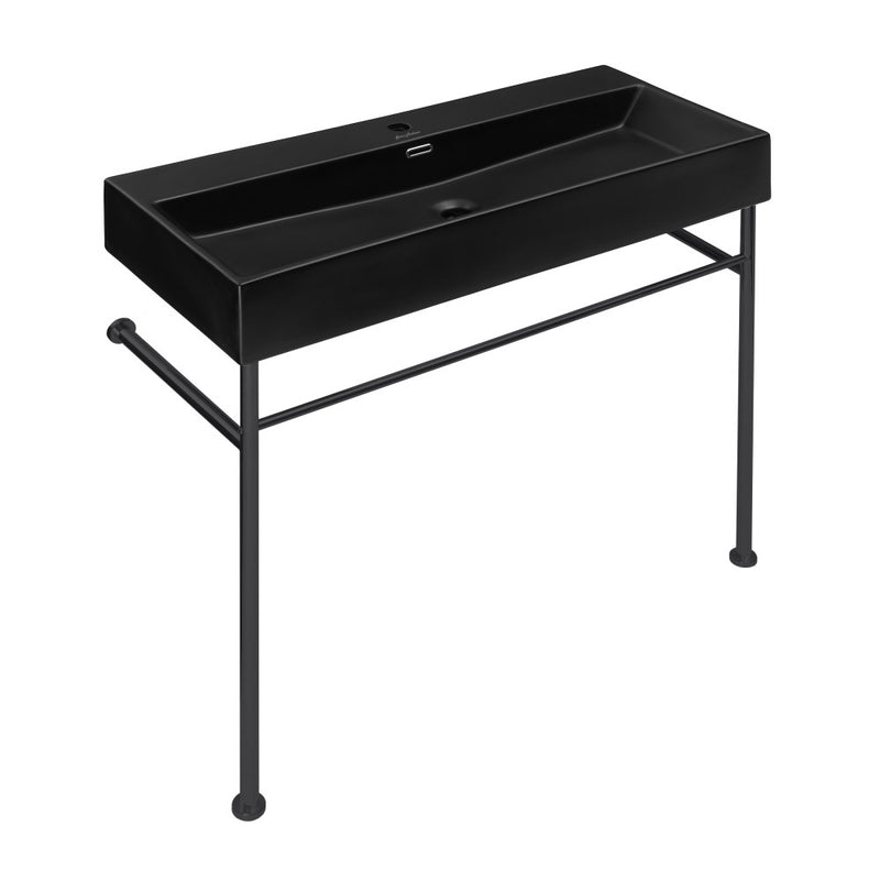 Claire 40 Ceramic Console Sink Matte Black Basin Black Legs