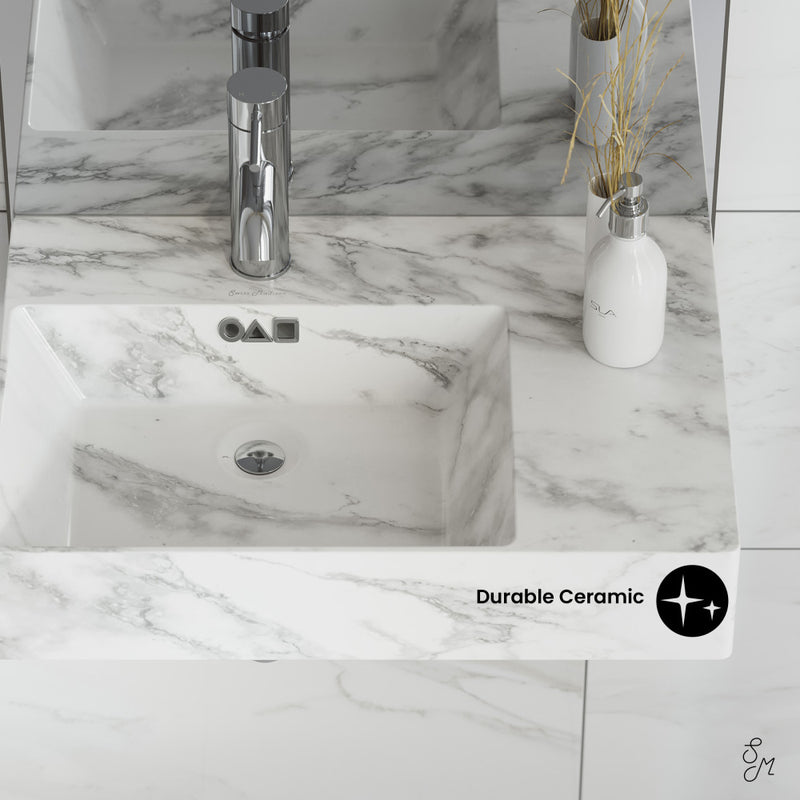 St. Tropez 24" Left Side Faucet Wall-Mount Bathroom Sink in White Marble