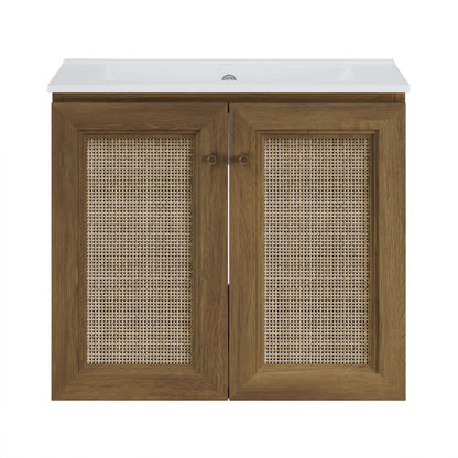 Classe 24" Wall-Mounted Bathroom Vanity in Brown Oak with Single Faucet Hole Vanity Top