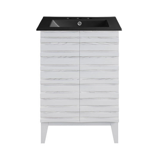 Cascade 24 in. White Oak Bathroom Vanity With Black, 3-Hole Ceramic Sink Top