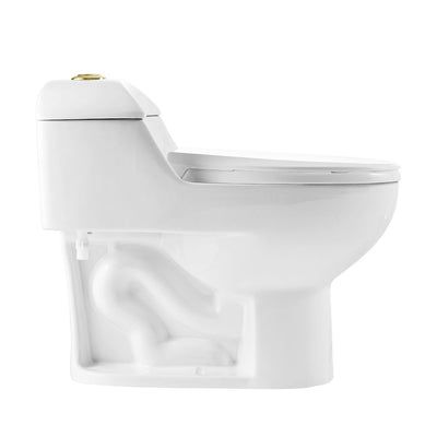 Chateau One Piece Elongated Toilet Dual Flush, Brushed Gold Hardware 1.1/1.6 gpf