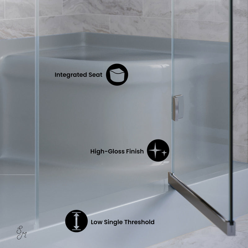 Aquatique 60" x 32" Single Threshold Shower Base With Left Hand Drain and Integral Right Hand Seat in Grey