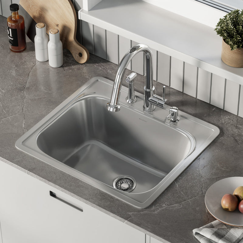 Ouvert 25 x 22 Stainless Steel, Single Basin, Top Mount Kitchen Sink