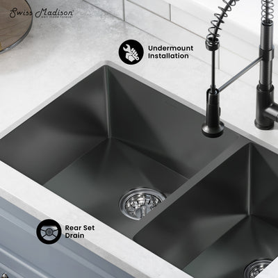 Rivage 33 x 20 Stainless Steel, Dual Basin, Undermount Kitchen Sink in Black