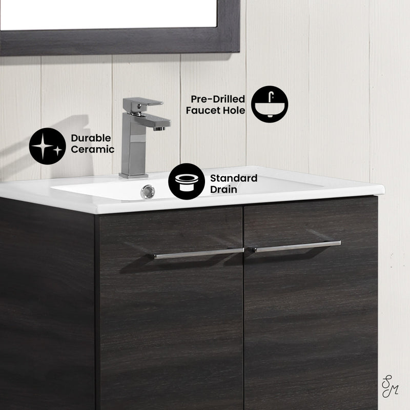 Annecy 24" Freestanding Bathroom Vanity in Black Walnut with Sink Top