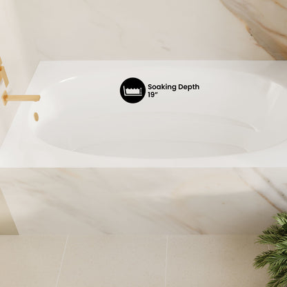 Claire 72 x 42 Oval Drop-in Reversible Drain Soaking Bathtub in Glossy White