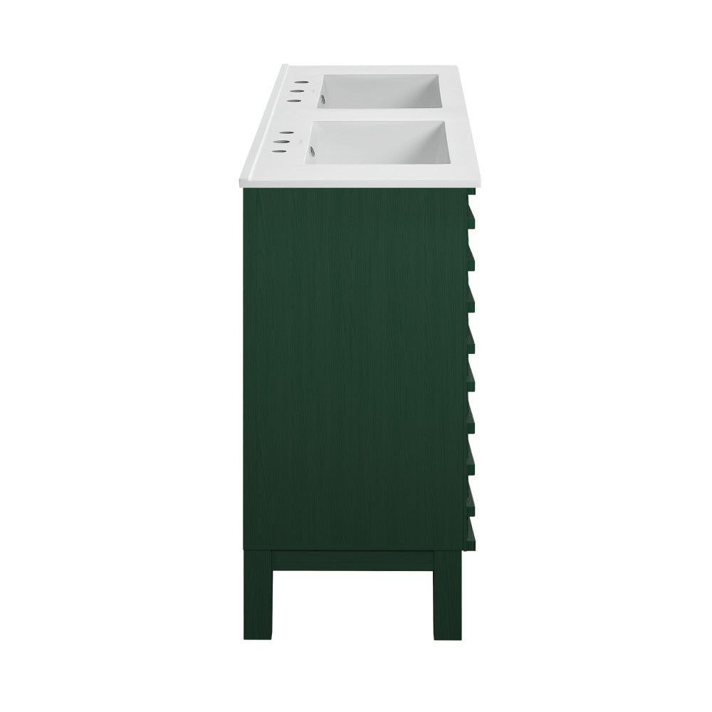 Cascade 48" Freestanding Bathroom Vanity in Green Oak with 3-Hole Widespread Double Basin Sink Top