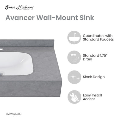 Avancer 36'' Wall Mount Sink In Charcoal Grey