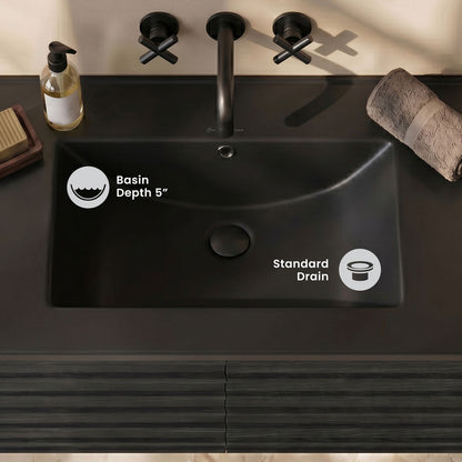 30" Zero Hole Vanity Sink Top in Matte Black