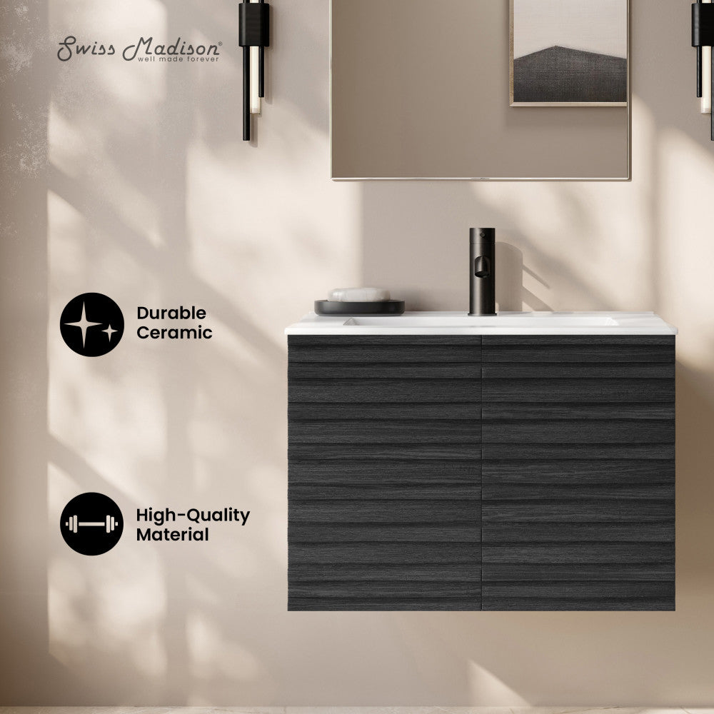 Cascade 30" Wall-Mounted Bathroom Vanity in Black Oak with Sink Top