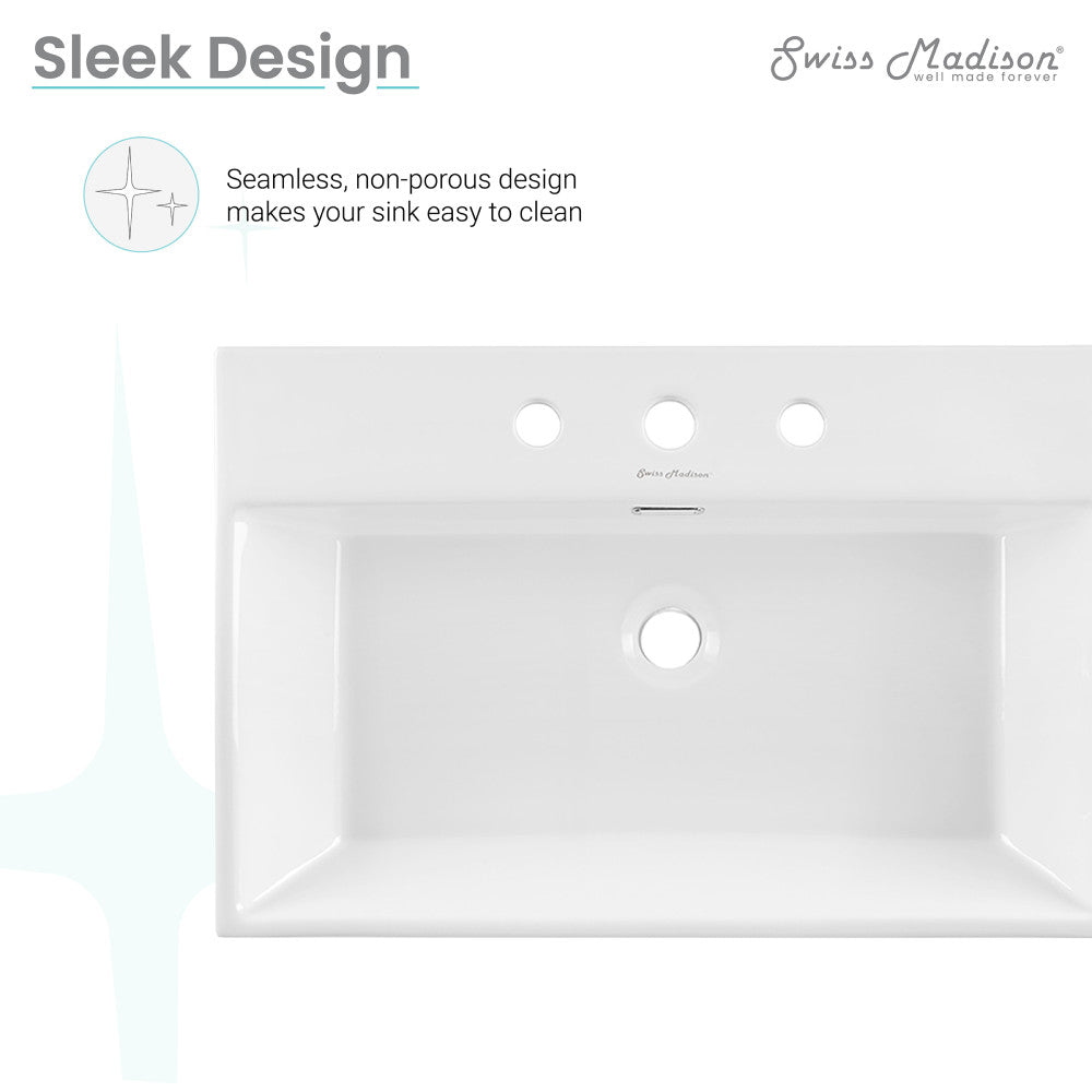Claire 24" Rectangle Wall-Mount Bathroom Sink with 8" Widespread Holes