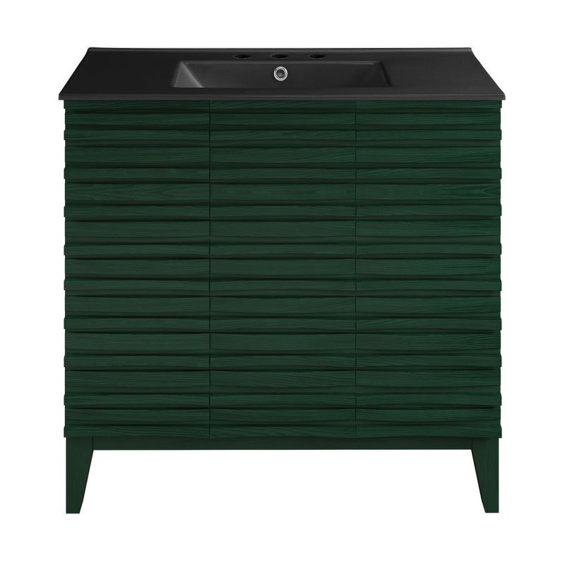 Cascade 36" Freestanding Bathroom Vanity in Green Oak with Black 3-Hole Widespread Sink Top