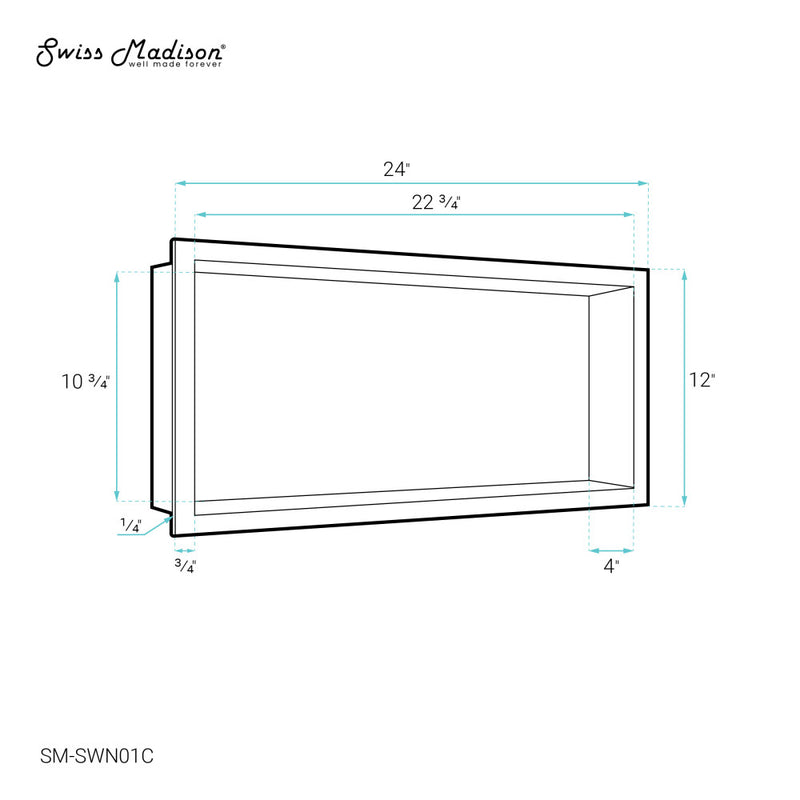 Voltaire 12" x 24" Stainless Steel Single Shelf Wall Niche in Matte Chrome